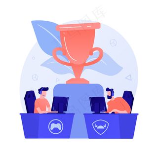 电子竞技比赛抽象概念矢量图。电子竞技锦标赛流媒体、游戏官方活动、电子竞技锦标赛、游戏竞技场、电子竞技迷支持抽象隐喻。