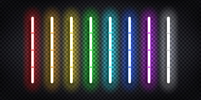 逼真的霓虹灯管，用于装饰和覆盖透明背景。