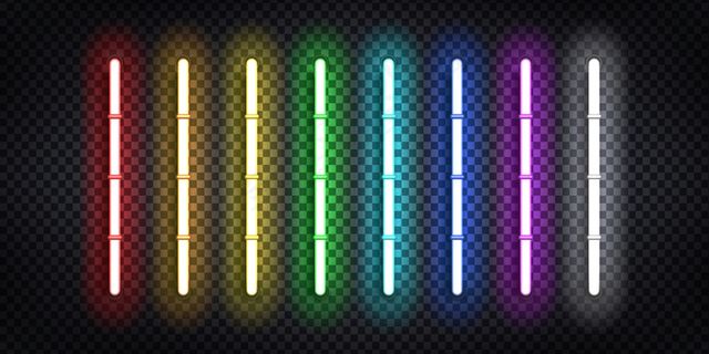 逼真的霓虹灯管，用于装饰和覆盖透明背景。