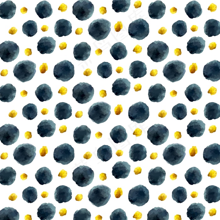 水彩画圆点图案黑色和金色eps,ai矢量模版下载