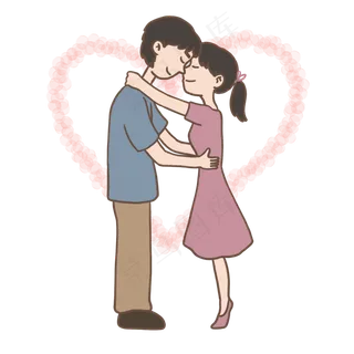 情侣相会求婚七夕情人节手绘免抠