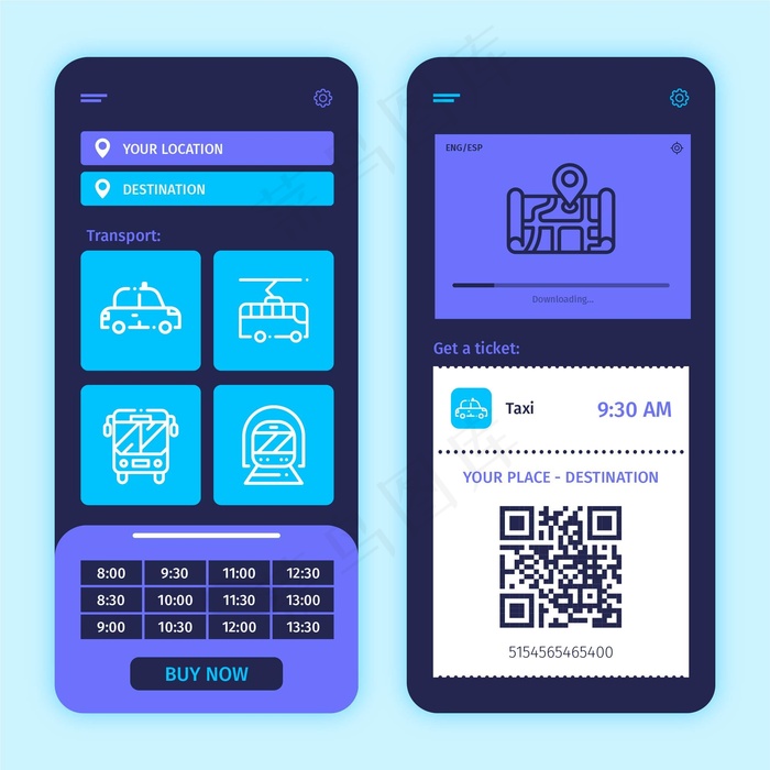 公共交通应用程序eps,ai矢量模版下载