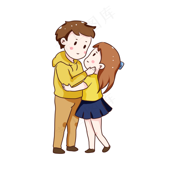 手绘卡通七夕节情侣