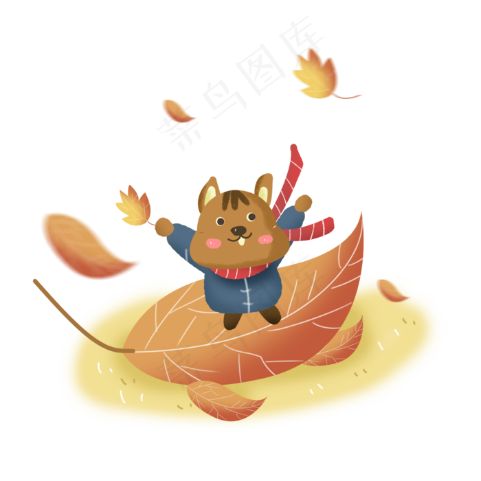 秋天动物松鼠秋日落叶叶子