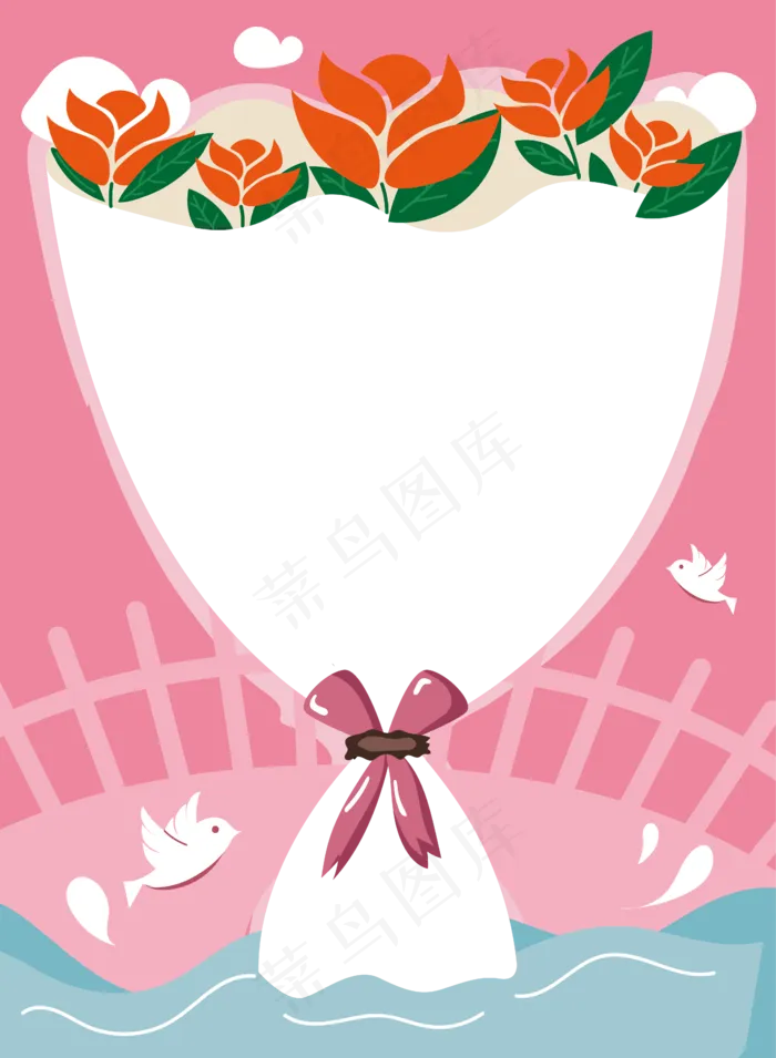 七夕鹊桥花束边框(4580*6250px 300 dpi )ai矢量模版下载