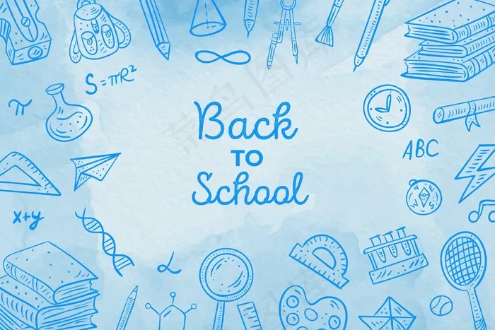 水彩画回到学校背景eps,ai矢量模版下载