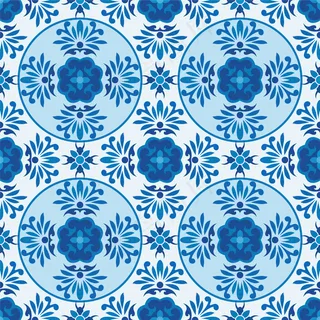 抽象的青花和白花的无缝花纹。