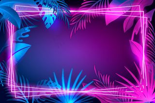 带有霓虹灯框的逼真树叶