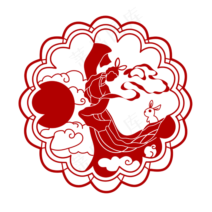 中秋奔月嫦娥剪纸(3000X3000(DPI:300))psd模版下载