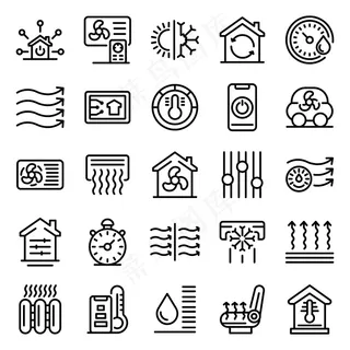气候控制系统图标集，轮廓样式