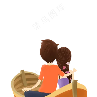 坐在船上约会的情侣元素