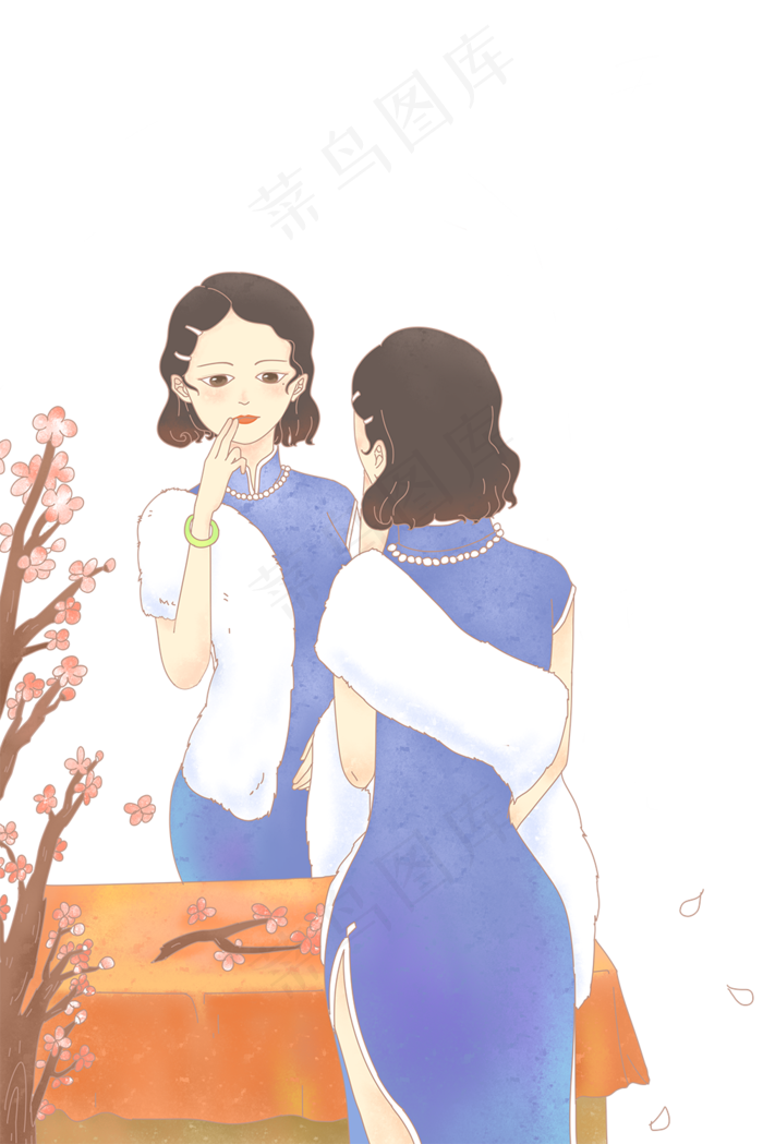 美女照镜子插画