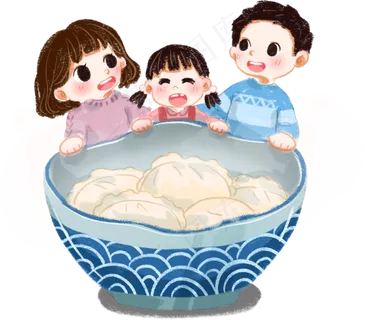 立冬时节一家三口一起吃饺子