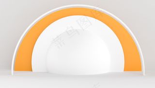 具有最小抽象背景的白色和橙色3d渲染。有形状和几何的舞台表演。
