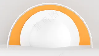 具有最小抽象背景的白色和橙色3d渲染。有形状和几何的舞台表演。
