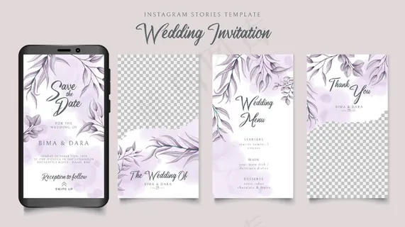 带有花卉背景的Instagram stories婚礼请柬模板