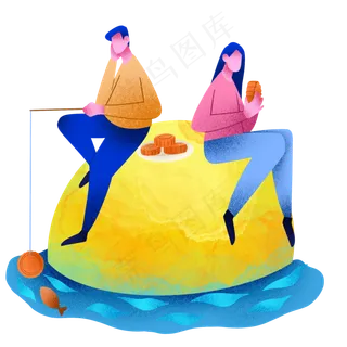 吃月饼扁平人物