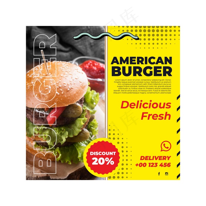 美国食品广场宣传单,DM传单模板