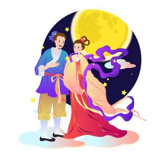 七夕情人节牛郎织女相伴矢量设计