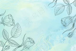 蓝色粉彩手绘花卉背景