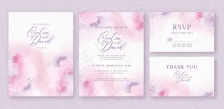 美丽的婚礼请柬与粉紫色抽象背景模板