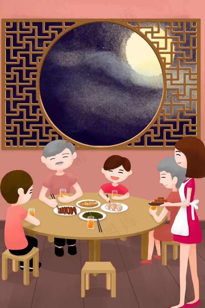 中秋节家人一起吃团圆饭中秋(3545X5315(DPI:300))psd模版下载