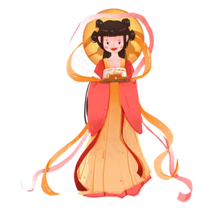 中秋节端着月饼的仙女