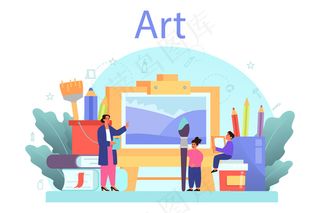 艺术学校教育。学生拿着画笔画画。