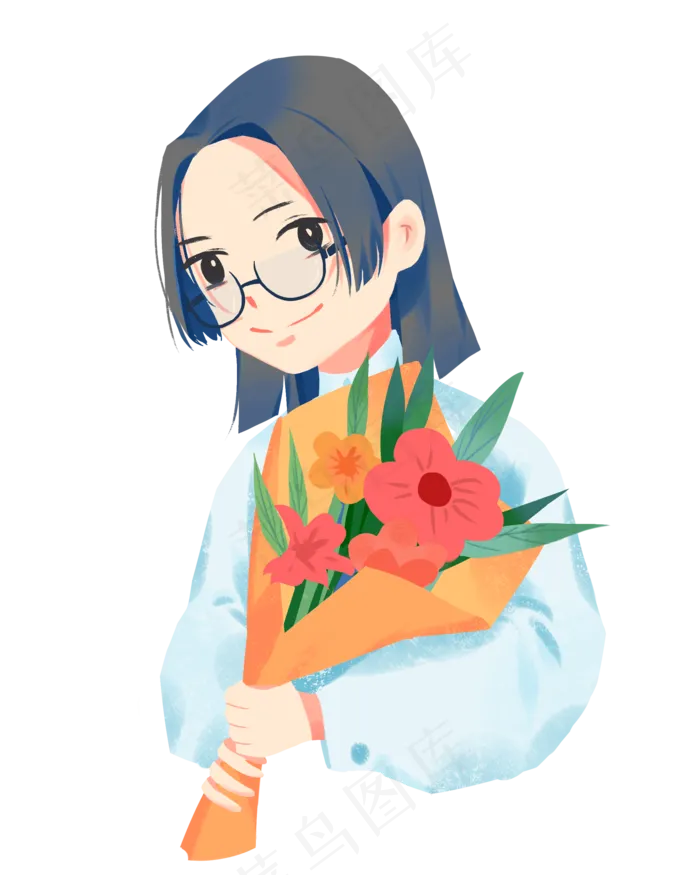 教师节抱着花束的老师(2000X2500(DPI:300))psd模版下载