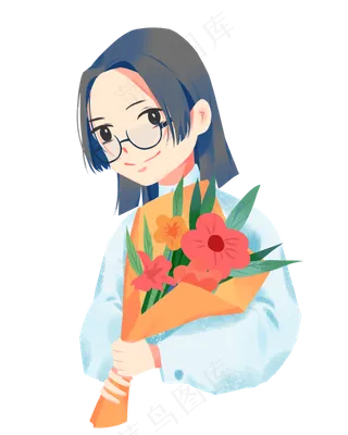 教师节抱着花束的老师