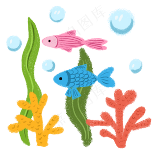 儿童节蜡笔风海底世界