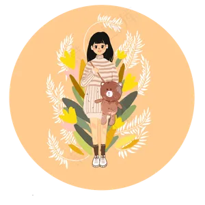 秋日秋季少女抱熊黄色金色大地色