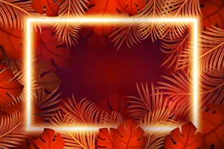 霓虹灯框架的真实树叶