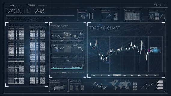 抬头显示器。抬头显示器。未来矢量hud界面屏幕设计。外汇交易图表。未来科技hud屏幕。