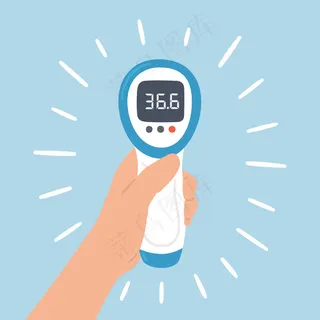 非接触式红外电子温度计，手感常温。医疗测量仪器。