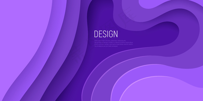 紫色剪纸设计与三维粘液抽象背景和紫色波浪层。