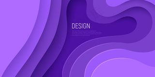紫色剪纸设计与三维粘液抽象背景和紫色波浪层。