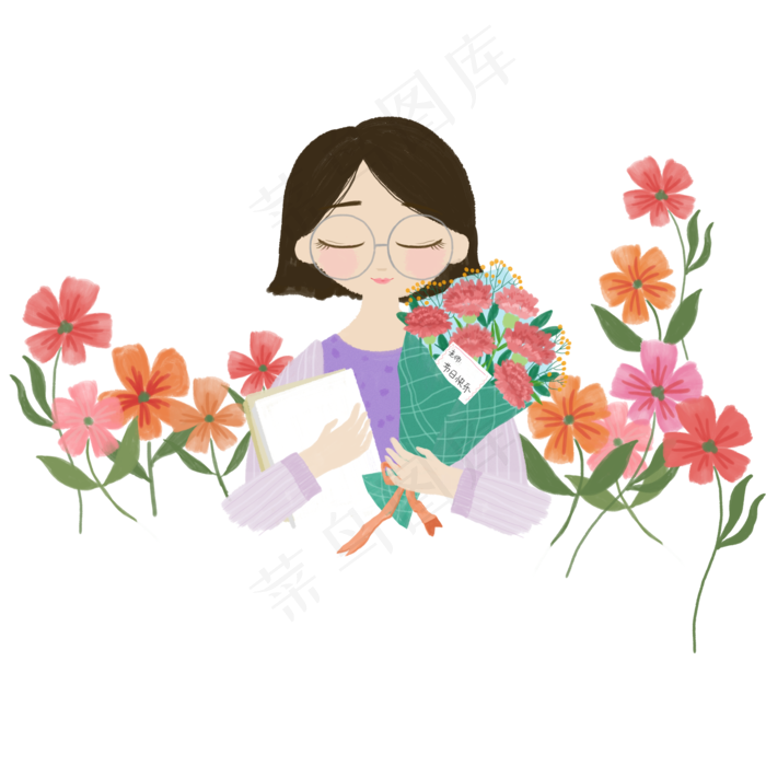  教师节收到鲜花的老师 (2000X2000(DPI:300))psd模版下载