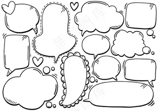 手绘背景集可爱的演讲泡泡涂鸦风格