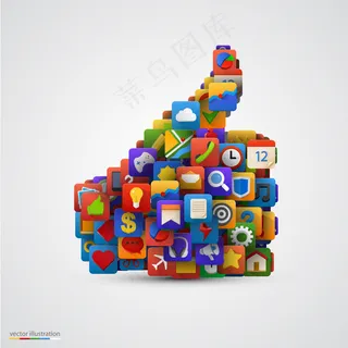 拇指轮廓与许多应用程序app图标。