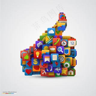 拇指轮廓与许多应用程序app图标。