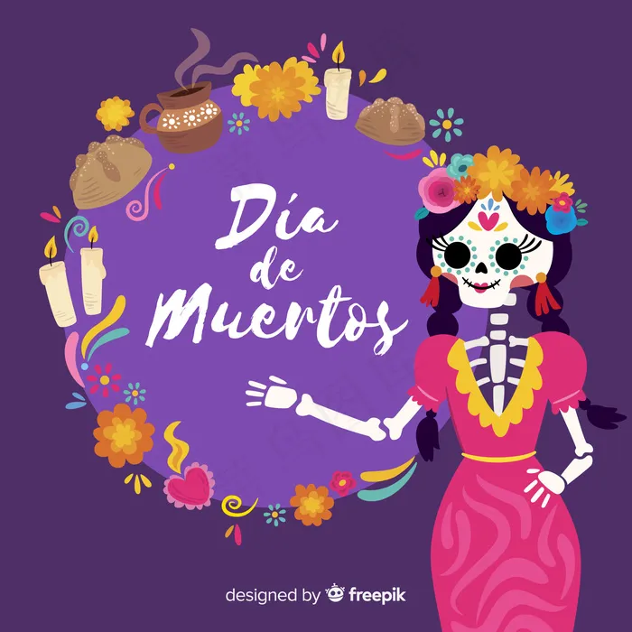 平面设计dia de muertos背景eps,ai矢量模版下载