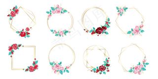 一套水彩花框用于婚礼会标标志和品牌标志设计