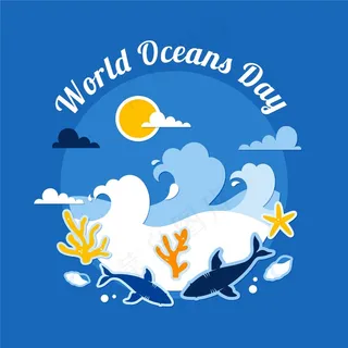 波浪和水下生物世界海洋日