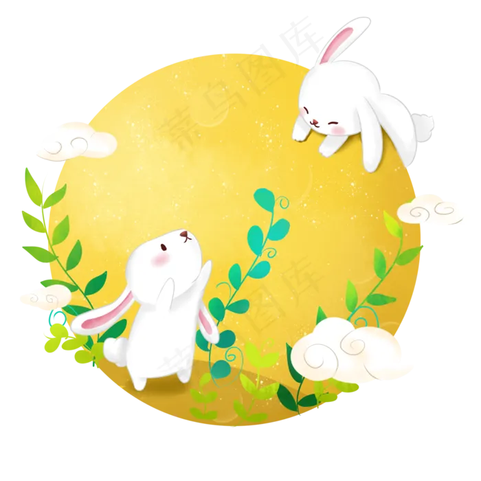 中秋节可爱兔子月亮免抠png(3543X4724(DPI:150))psd模版下载