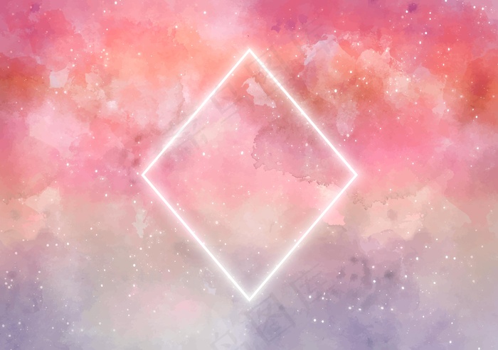 带有菱形霓虹灯的星系背景