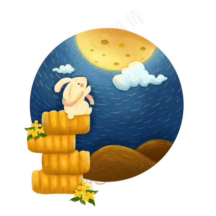 中秋节玉兔赏月创意手绘可商用元(2000X2000(DPI:300))psd模版下载