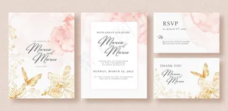 结婚卡模板与美丽的金花和蝴蝶线艺术