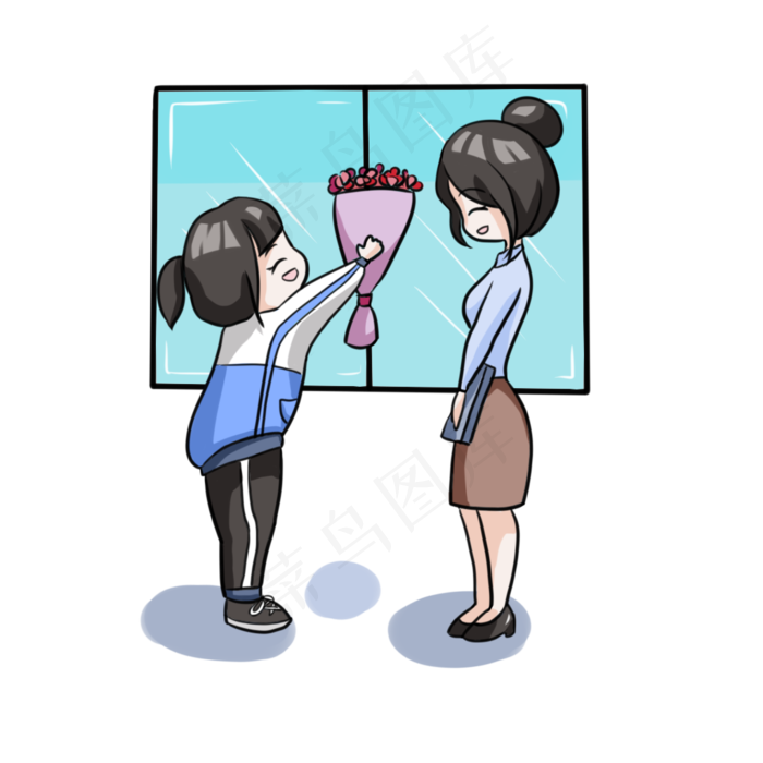教师节学生给老师献花插画
