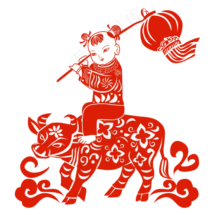 年画牛年剪纸矢量图(3545X5315(DPI:300))ai矢量模版下载
